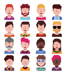 User avatars, avatars with faces and heads for social network ( Male and female faces )