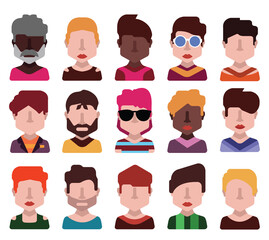 User avatars, avatars with faces and heads for social network ( Male and female faces )