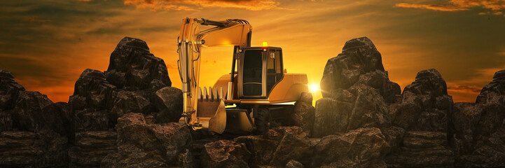 Vehicle construction at sunset. 3d rendering  © lchumpitaz