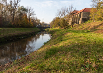 Fototapeta na wymiar Slezskoostravsky hrad castle with Lucina river in Ostrava city in Czech republic