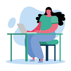 young woman using laptop working in the house