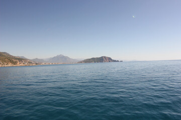 Alanya, TURKEY - August 10, 2013: Travel to Turkey. The waves of the Mediterranean Sea. Water...