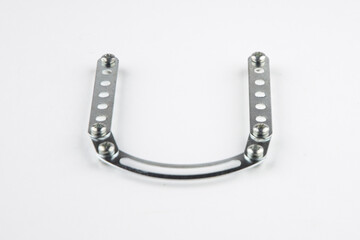 Letter U from the English alphabet of Children's metal designer kit, front view from the top, a short focus on the center