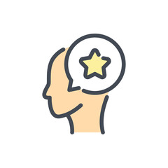 Advertising Promotion color line icon. Head with Chat and Star vector outline colorful sign.