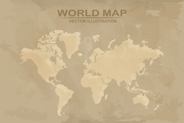 Fototapeta na wymiar Old World map with vintage paper texture vector format