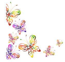 Fototapeta na wymiar Watercolor butterflys on white background