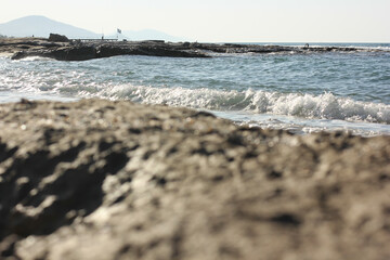 Alanya, TURKEY - August 10, 2013: Travel to Turkey. Beaches on the sea. Waves on the Mediterranean coast.