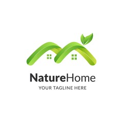 Home logo with a nature concept. Leaf logo 3d gradient, space logo template, home icon, vector illustrations