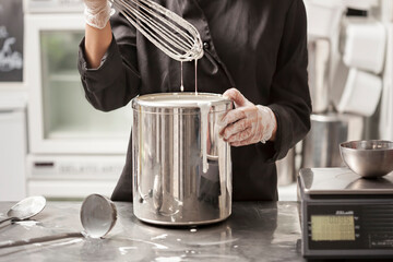 Making Of Ice Cream - Chef whisking ingredients