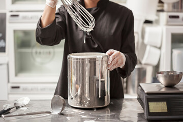 Making Of Ice Cream - Chef whisking ingredients