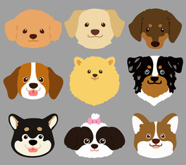 Obraz na płótnie Canvas Set of flat colored cute and simple dog heads