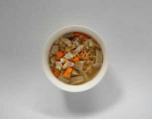 Top view Instant noodle In a bowl