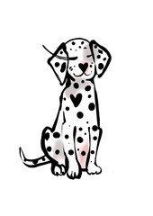 Watercolor dalmatian dog in hipster style on white background. Fashion illustration. Doggy with long lashes. Cute print for decorate fashion stores, sale cards, promo ads.