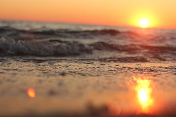Alanya, TURKEY - August 10, 2013: Travel to Turkey. Sunset at the sea. The sun is leaving the horizon.