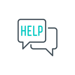 dialog with Web site support service outline flat icon. Single high quality outline logo symbol for web design or mobile app. Thin line logo. Black and blue icon pictogram isolated on white background