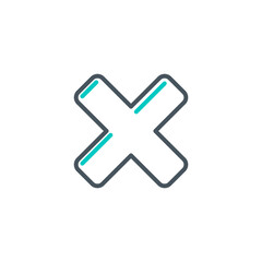 close X error outline flat icon. Single high quality outline logo symbol for web design or mobile app. Thin line sign design logo. Black and blue icon pictogram isolated on white background