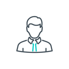 leader manager outline flat icon. Single high quality outline logo boss for web design or mobile app. Thin line administrator logo. Black and blue icon pictogram director isolated on white background