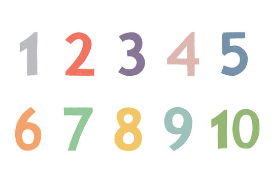 Set of colorful numbers: ten, nine, eight, seven, six, five, four, three, two, one. Numeral math alphabet. School graphic vector illustration. Mathematics font design.