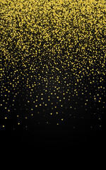 Yellow Confetti Festive Black Background. Golden 