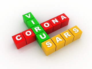 Corona virus cross 2019-nCoV COVID-19. 3D crossword puzzle. Corona virus puzzle Isolated in white background. 3d render