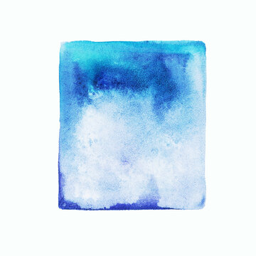 Blue watercolor rectangle.  Marine or navy blue watercolor  gradient fill background with rough, uneven edges. Watercolour stains. Abstract painted template with paper texture.
