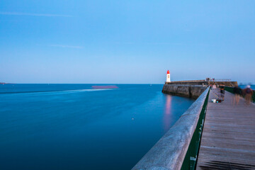 Entrance of Les Sables D'Olonne harbour taken from La Chaume, with it pier and lighthouse called...