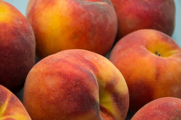 macro of fresh peaches on the table