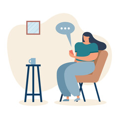 young woman using smartphone working in the house