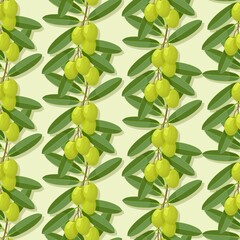 Olive Branches green seamless pattern