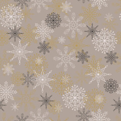 seamless vector pattern with snow flakes for fabrics, textile, wrapping. gold and black new year.