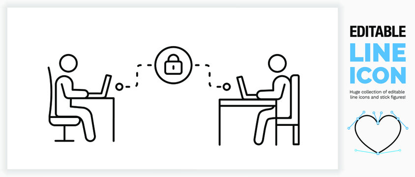 Editable line icon of people on a secure server