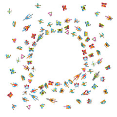 People, men and women riding modern electric scooter, bicycle, skateboard, rollerblading, monowheel. Top view. Sporty and modern eco-friendly personal transport. © Алексей Шпадарук