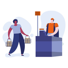 young afro man with shoppings basket in sale point