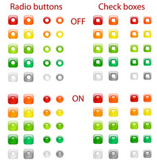 Fototapeta na wymiar Set of colored web radio buttons and check boxes