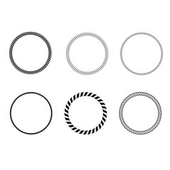 Round rope frames vector icon set. Cable circle shapes strength decorative vintage ropes illustration collection.