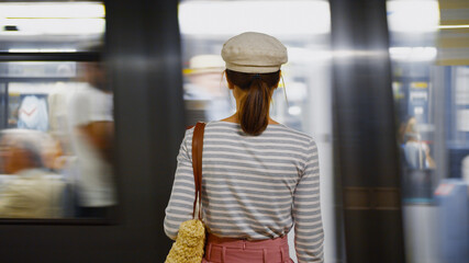 Young woman waiting for a train in the subway