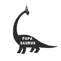 Papa saurus. Cute father dinosaur doodle t-shirt design. Funny Dino collection. Textile design for baby boy birhday party on white background. Cartoon monster vector illustration.