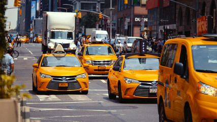 Yellow taxis on the road in New York City
