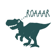 Roar dino. Cute dinosaur doodle t-shirt design. Funny Dino collection. Textile design for baby boy on white background. Cartoon monster vector illustration. © Sopelkin
