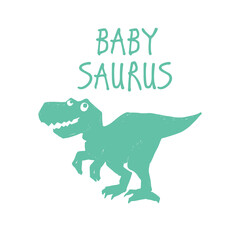 Baby saurus. Cute dinosaur doodle t-shirt design. Funny Dino collection. Textile design for baby boy on white background. Cartoon monster vector illustration.