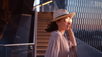 Beautiful girl in Vessel at sunset