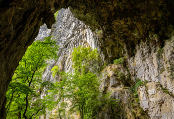 Höhlen von Škocjan Slowenien Škocjanske jame St. Kanzian Attraktion Doline Schauhöhle Fluss Karst Weltnaturerbe Kalkgestein Reka Besichtgung  Wege Treppen Öffnung Tageslicht Untergrund unterirdisch