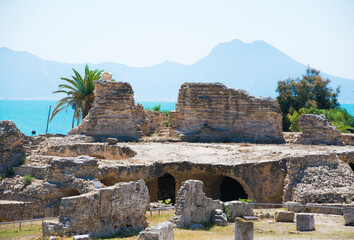 Panoramic view of ancient Carthage.Archaeological excavations. Tunis, Tunisia - 366915179