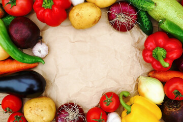 frame of vegetables copyspace fresh ripe vegetables