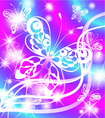 Fototapeta na wymiar Beautiful butterflies on a purple background