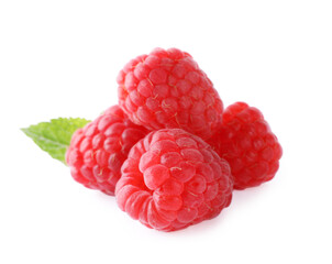 Delicious sweet ripe raspberries isolated on white