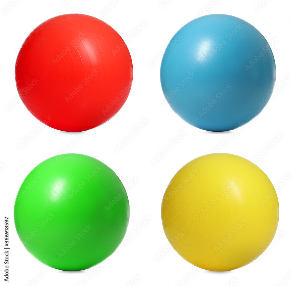 Wall mural Set of fitness balls on white background