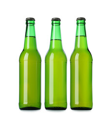 Green bottles with beer isolated on white