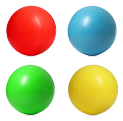 Set of fitness balls on white background