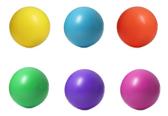 Set of fitness balls on white background